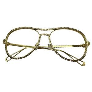 Women Decorative Rhinestone Clear Lens Eyeglasses Gold toned